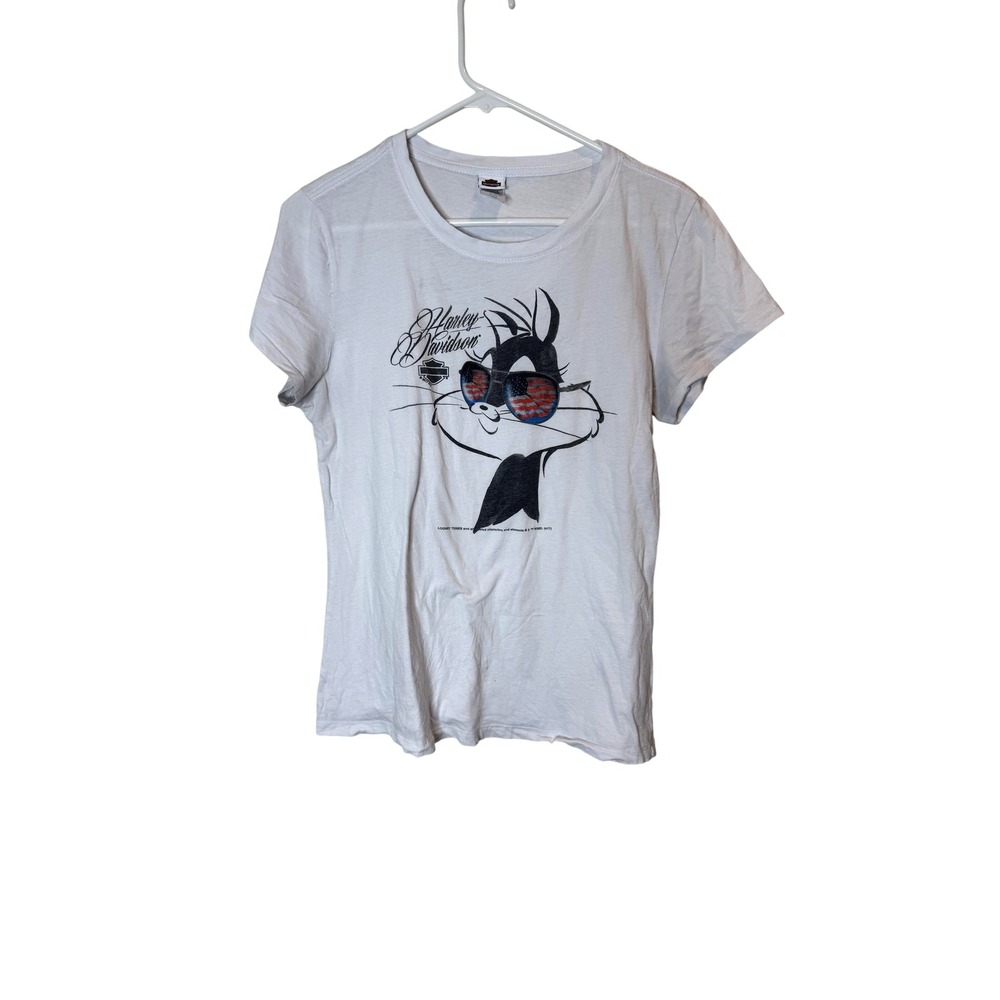 Harley Davidson Bugs Bunny Graphic Shirt Womens Large White Looney Tunes Tee USA